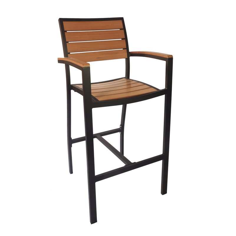 Largo 30" Teak Restaurant Patio Bar Stool, Black