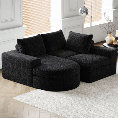 99-Inch L-Shaped Chenille Sectional With Chaise, 4 Seats For Bedroom, Double Cushion Design, Neck Pillow Support, Slow Rebound High Density Sponge Particles, Iron Frame, And Interchangeable Recliner