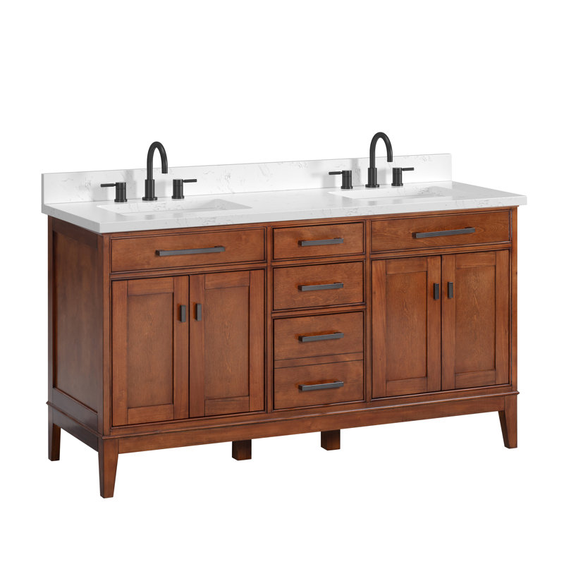 Anglet 60" Double Bathroom Vanity with Top, Tobacco, Cala White
