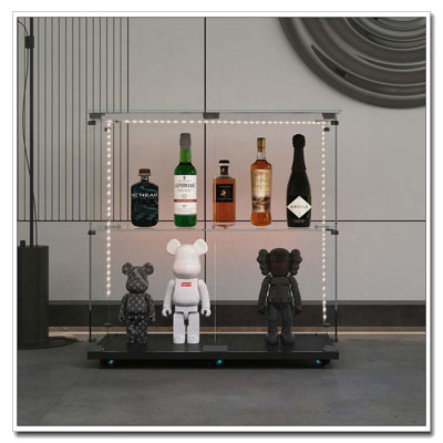 Tempered Glass Display Cabinet with Bluetooth LED Light and Casters