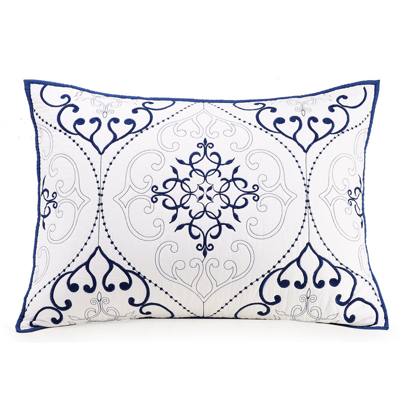 Navy and White Cotton Reversible Full Quilt Set