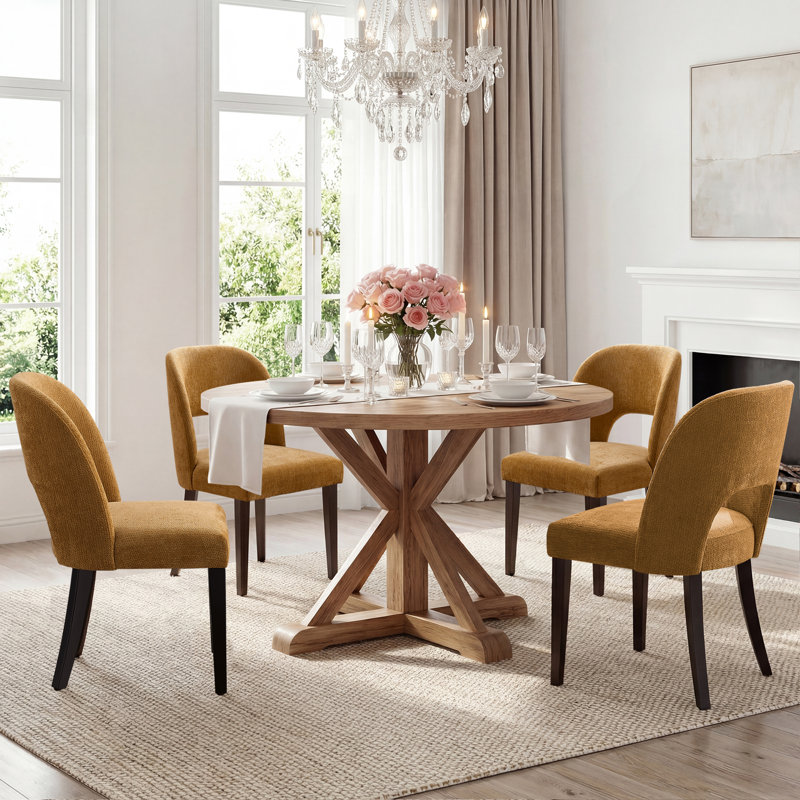 Chaise de salle à manger rembourrée sans accoudoirs avec dossier haut (ensemble de 4), Jaune