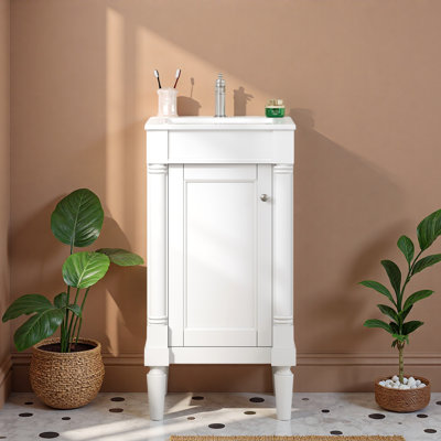18" French Style Bathroom Cabinet with Storage, Small Space Solution with Ceramic Sink, Adjustable Shelf