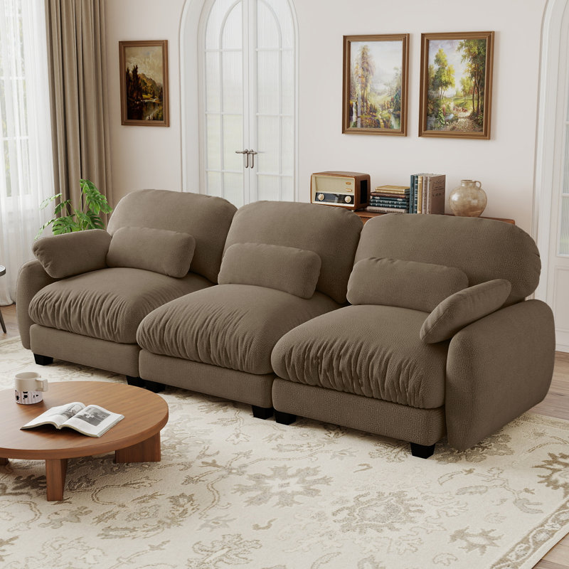 Upholstered 104.3 " Chenille Sectional, 3-Seater Sofa, Brown