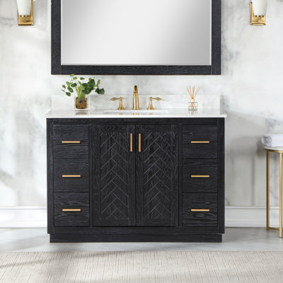 Gazsi 48" Single Bathroom Vanity Set With Grain White Engineered Stone Countertop Without Mirror