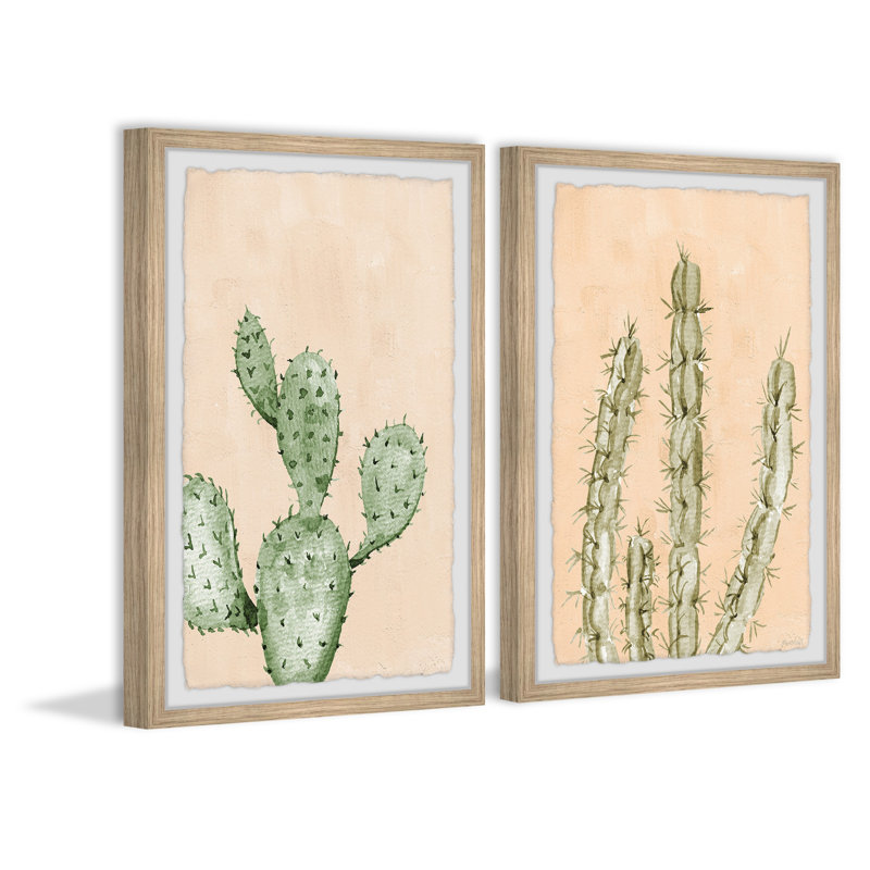 Be Like a Cactus - Ensemble de 2 peintures encadrées, H 12 po x l 8 po