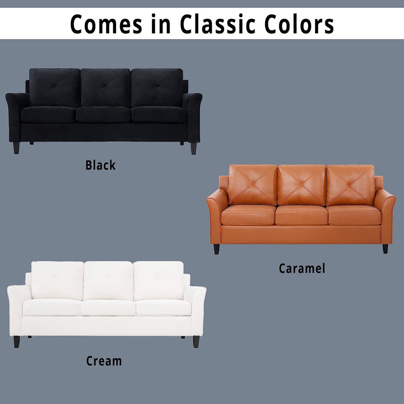 Tamas 79-inch Sofa Couch, Modern Upholstered Button Tufted Sofa Couch, Sofa for Living Room, Black Microfiber/Microsuede