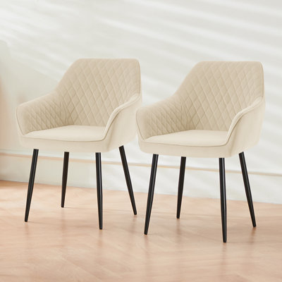 Sexton Upholstered Diamond Stitching Velvet Arm Dining Chair with Thick Cushion