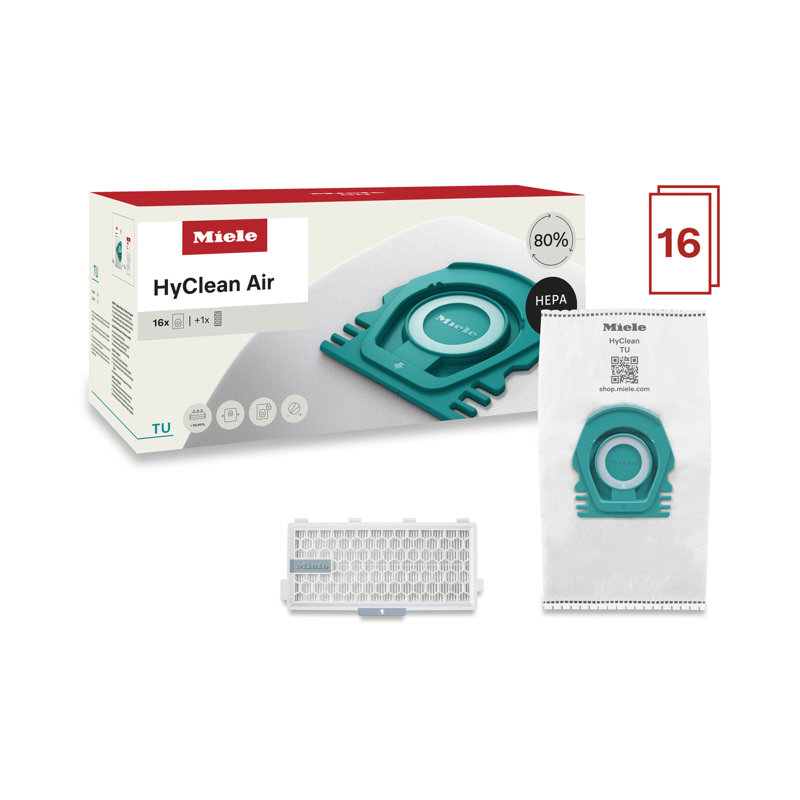 Miele HyClean Air CO Vacuum Cleaner Bags for Miele Guard M1 Vacuum Cleaners, XL Pack of 8 Vacuum Bags and 2 AirClean Exhaust Filters – 12909630