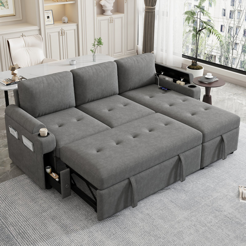 Canapé-lit en L 83,5 po avec rangement, Gris