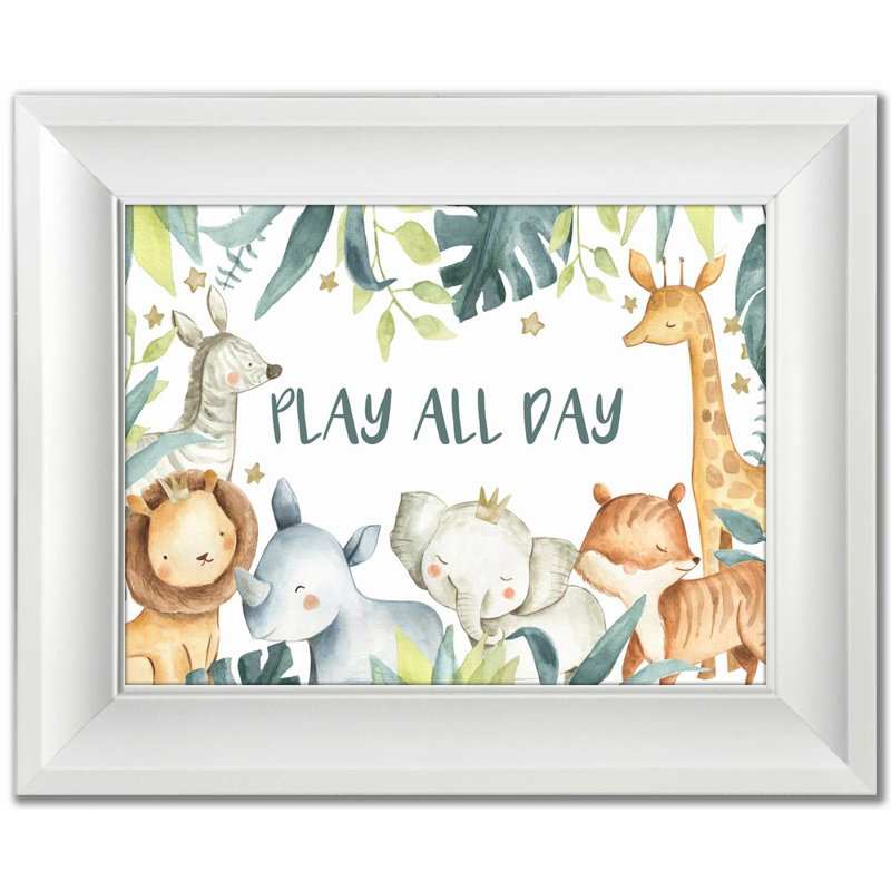 «Play All Day», art mural sur toile, Cadre d'angle fermé blanc, H 15,5 po x l 19,5 po