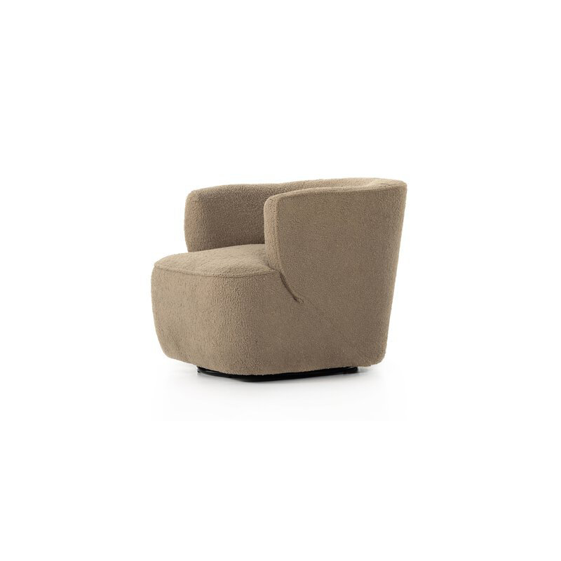 Mila Swivel Barrel Chair, Sheepskin Camel Sherpa Polyester Blend