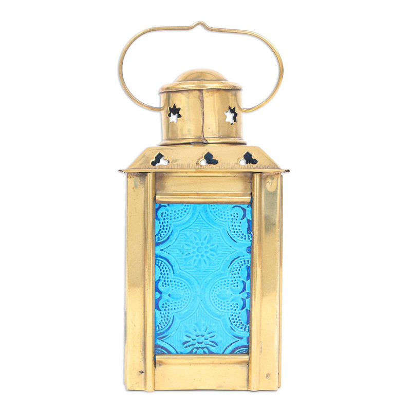 5.25'' H Glass Tabletop Tealight Holder with Candle Included, Blue