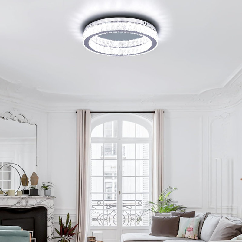 Modern Round Crystal Led Ceiling Light 17.32 Inch 6500k 2000lm For Living Room, Bedroom, Kitchen, Balcony, Basement And Office (not Dimmable)