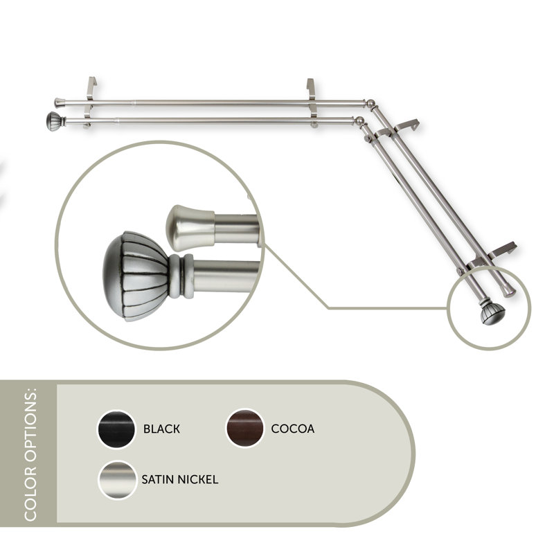 Tringle à rideaux double Halima, L 48 po x l 84 po, Nickel satiné