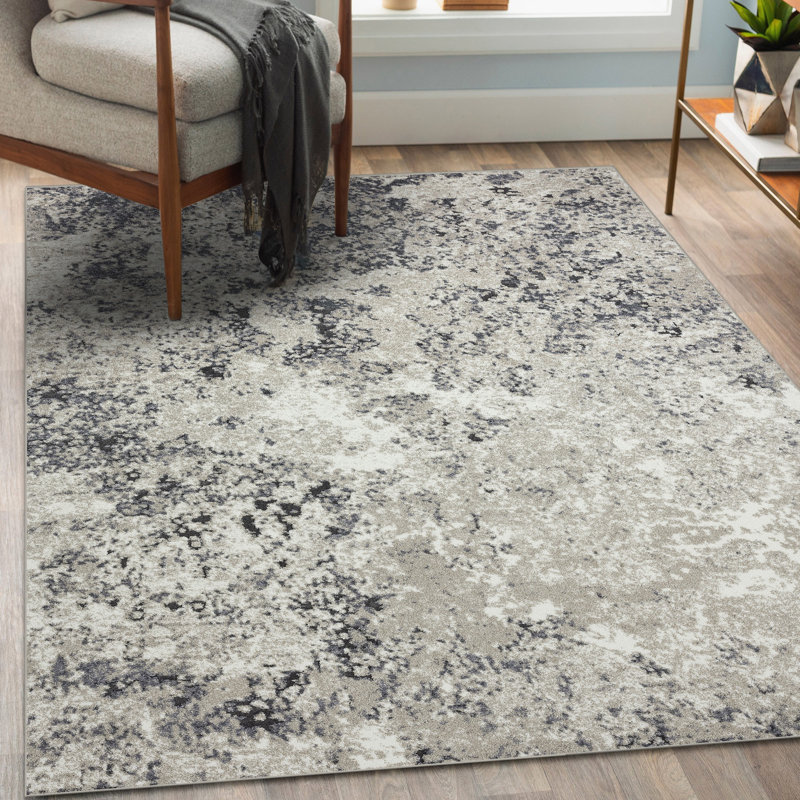 Tapis abstrait argenté / gris Ellenburg, Rectangle de 5 pi x 7 pi