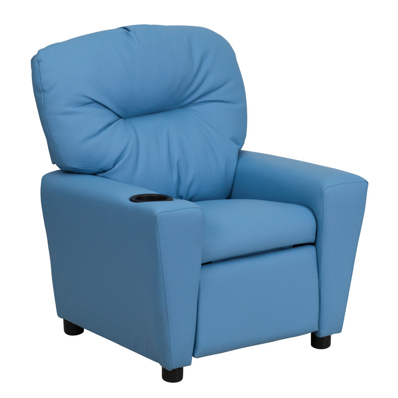 Contemporary Kids Recliner with Cup Holder, Vinyl - Light Blue