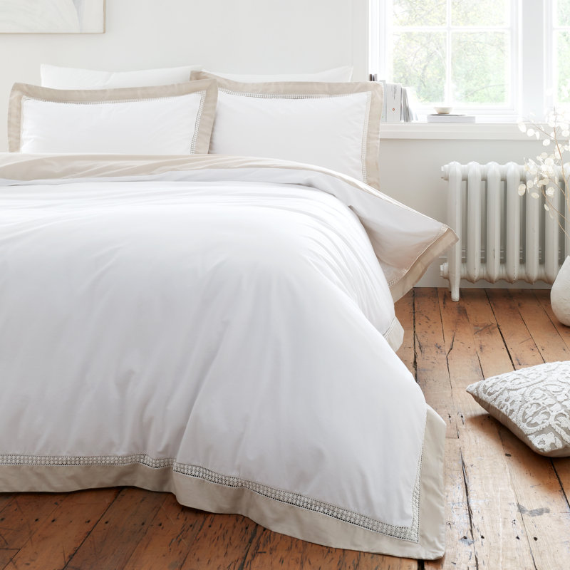 Oxford Lace 200 Thread Count Cotton Duvet Cover Set, Single Duvet Cover + 1 Standard Pillowcase, Natural
