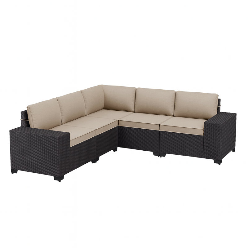 6-Piece Outdoor HDPE Wicker Patio Sectional Sofa Set With Wide Armrests And Washable Cushions, Sand