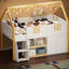Lit mezzanine bas avec escalier, tablettes, armoires et lumières DEL-350961413
