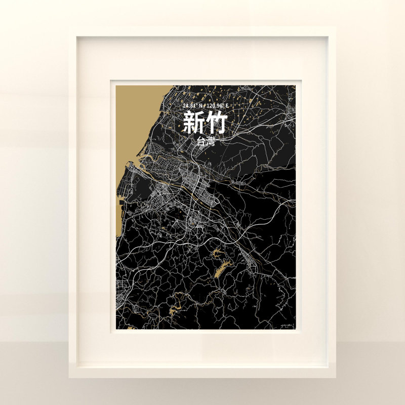 Hsinchu (chinois traditionnel), impression sur toile tendue, Noir / or