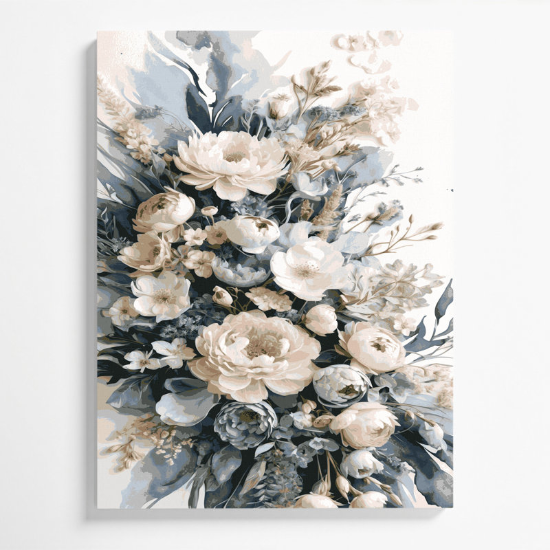 "Watercolor Floral 5", art mural sur toile grise, H 20 po x l 24 po