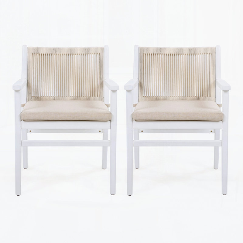 Chaise de salle à manger d'extérieur (ensemble de 2), Coussin beige / structure brune