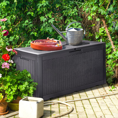 Boîte de rangement verrouillable en résine résistante à l'eau de 100 gallons gris foncé FRUITEAM