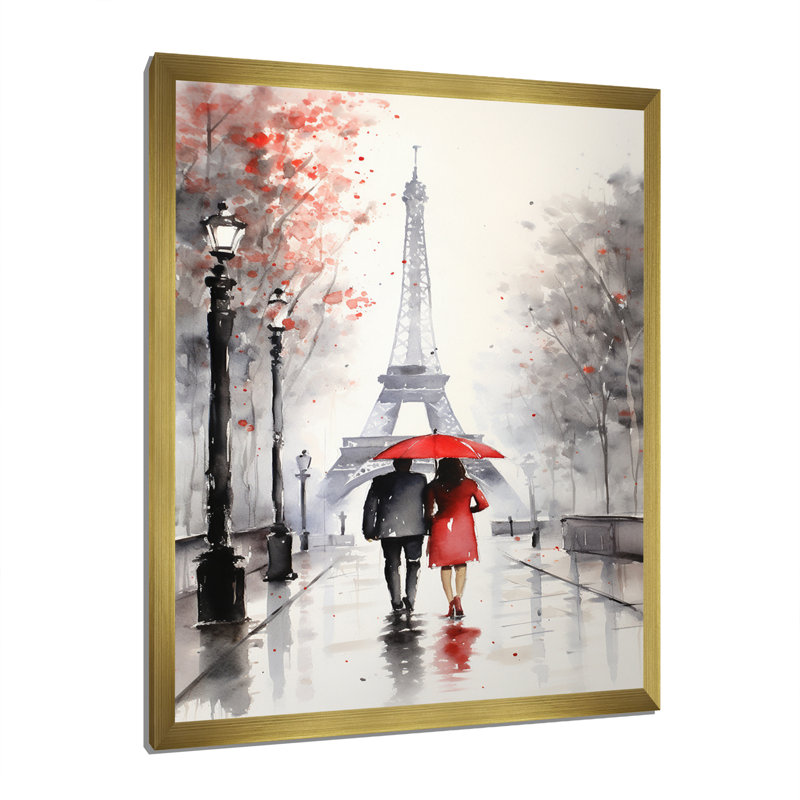 «Paris Couple in Love Vintage Eiffel Tower I», reproduction sur toile, H 44 po x l 34 po x P 1,5 po