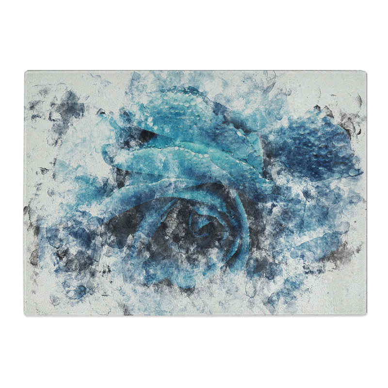 Blue Rose Flower Vol.1 Watercolour Chopping Board, 0.4cm H x 20cm W x 28.5cm L