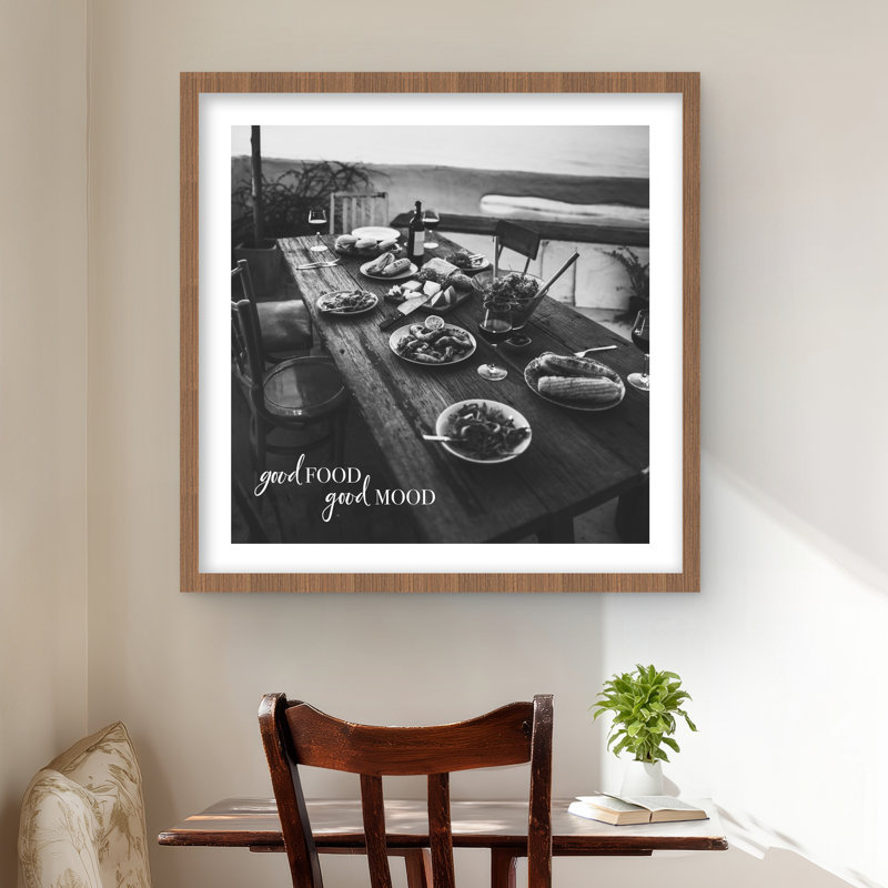 Bonne nourriture, bonne humeur - Impression encadrée monochrome pour la décoration intérieure