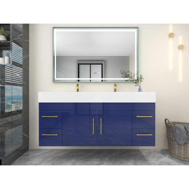60" Double Sink Bathroom Vanity Set, Glossy Night Blue