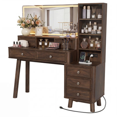 Meuble-lavabo 48 po avec miroir à DEL 3 couleurs à intensité variable, ports de charge et armoire de rangement à l'épreuve de la poussière