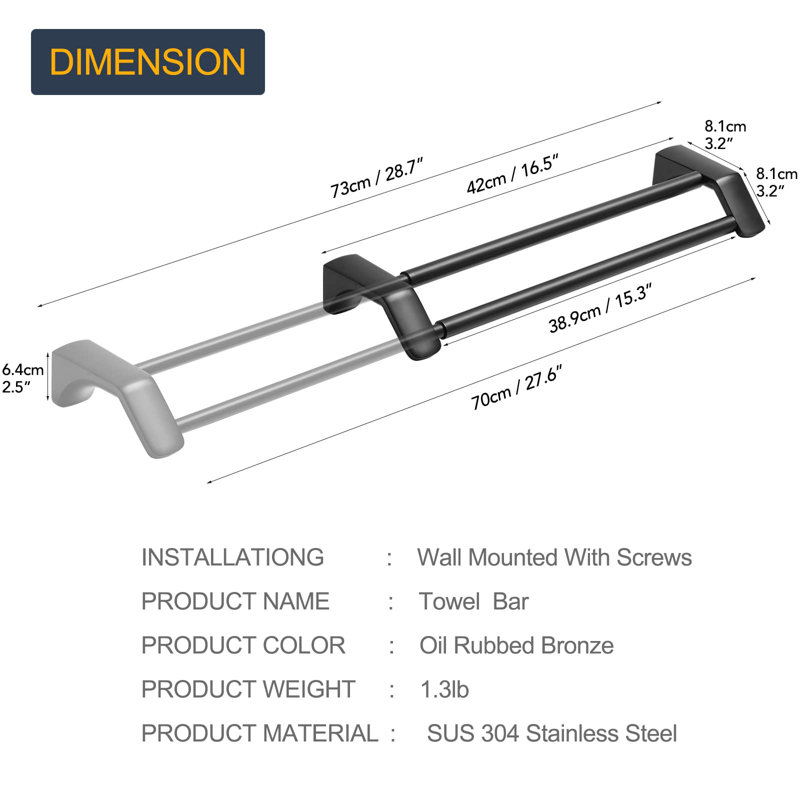 29 " 2 - Bar Wall Towel Bar