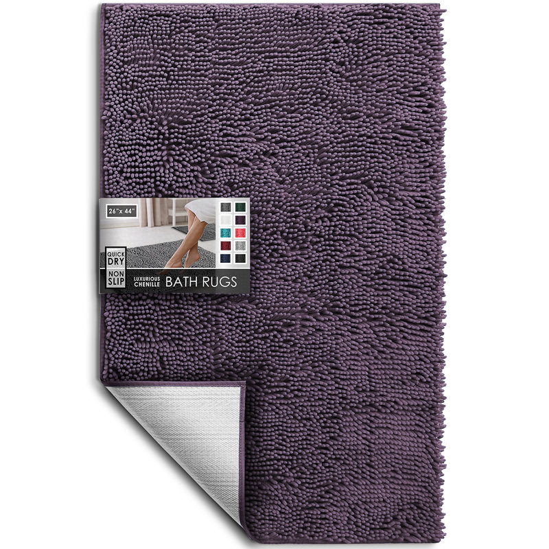 Tapis pour salle de bain en chenille ultra absorbant Kalyce, L 26 po x L 44 po, Mauve aubergine