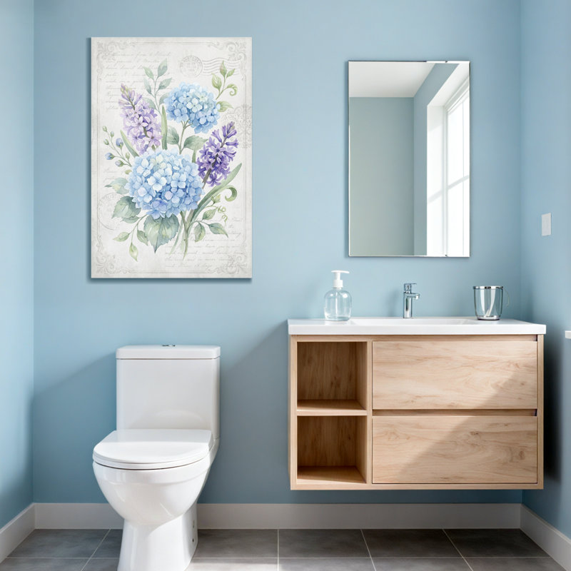 Bouquet de plantes et de fleurs avec fleurs bleues et mauves, H 30 po x l 20 po