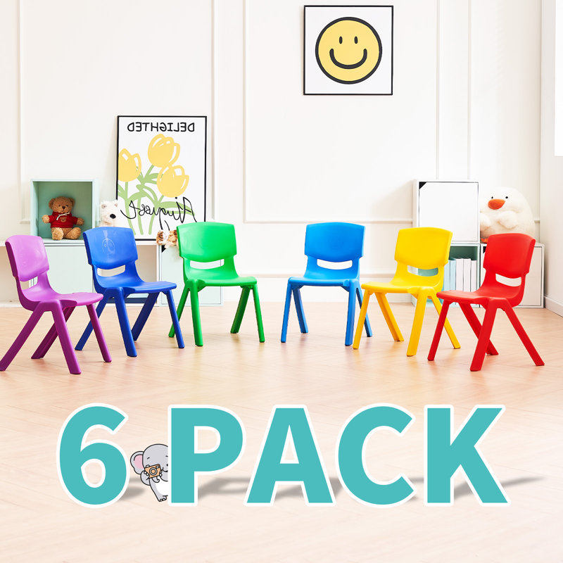   6Pcs Stackable School Chairs, Colorful Kids Plastic Chair for Toddlers, Dark Colors, 6