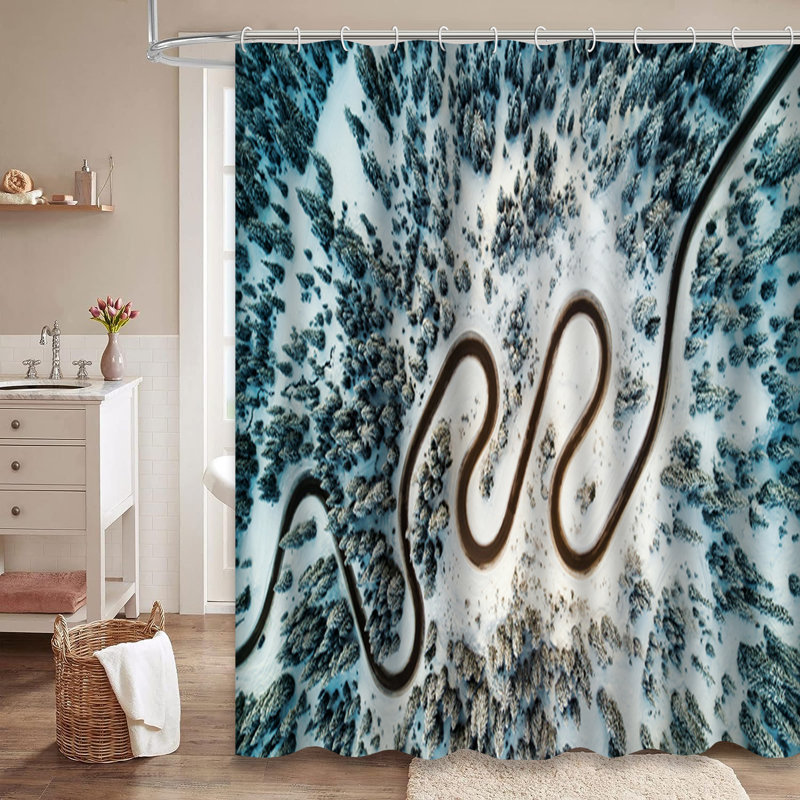 Rideau de douche avec 12 crochets Snow Mountain, L 72 po x l 78 po