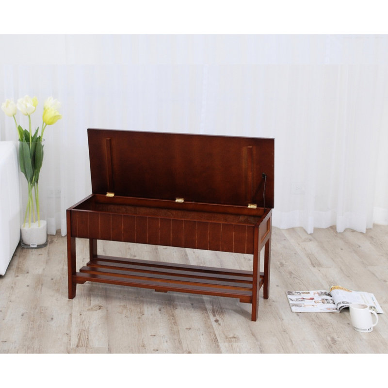 Solid Wood Shoe Bench With Cherry Finish And Abundant Storage For Entryway - 35.5" X 13" 18" Stylish Compartments Strong
