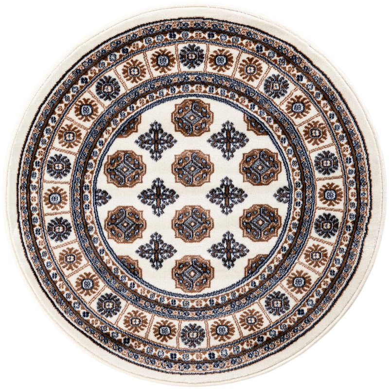 Traditional Hinshaw Area Rug Ivory Color, Round 3'3"
