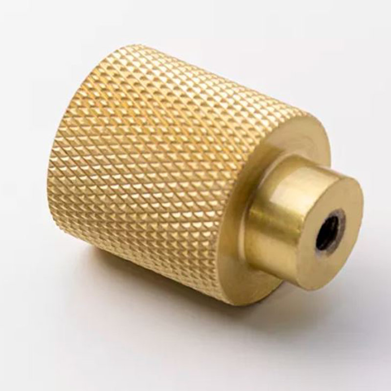 Modern Knurled Chrome Cylinder Knob, Brushed Brass