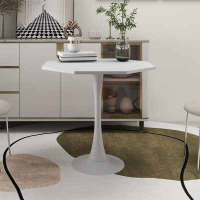 31.50 Inch White Modern Octagonal Coffee Table, Including Wooden Tabletop, Metal Base, Suitable For Dining Room, Kitchen, Living Room