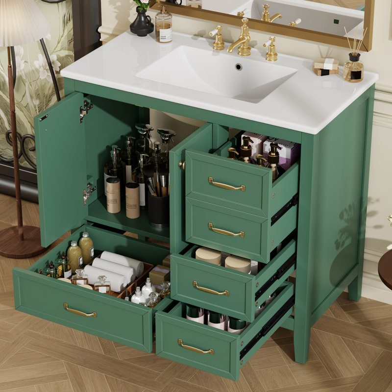 Meuble-lavabo 36 po avec lavabo en céramique, Vert