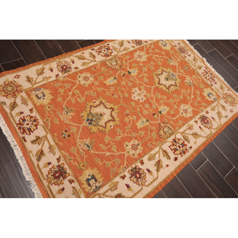 Tapis orange brûlé en laine noué à la main de conception unique 3 pi 1 po x 5 pi 1 po Anoeska