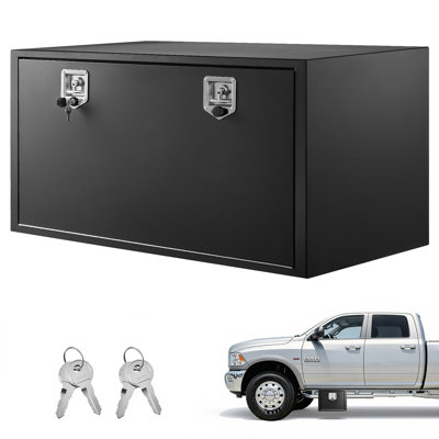 Underbody Truck Tool Box, 48 x 24 x 24 Inch Heavy-Duty Steel Trailer Storage Box with Lock & Keys, Waterproof Trailer Storage Organizer Under Body Chest with T-Handle for Truck, Van, SUV, Black