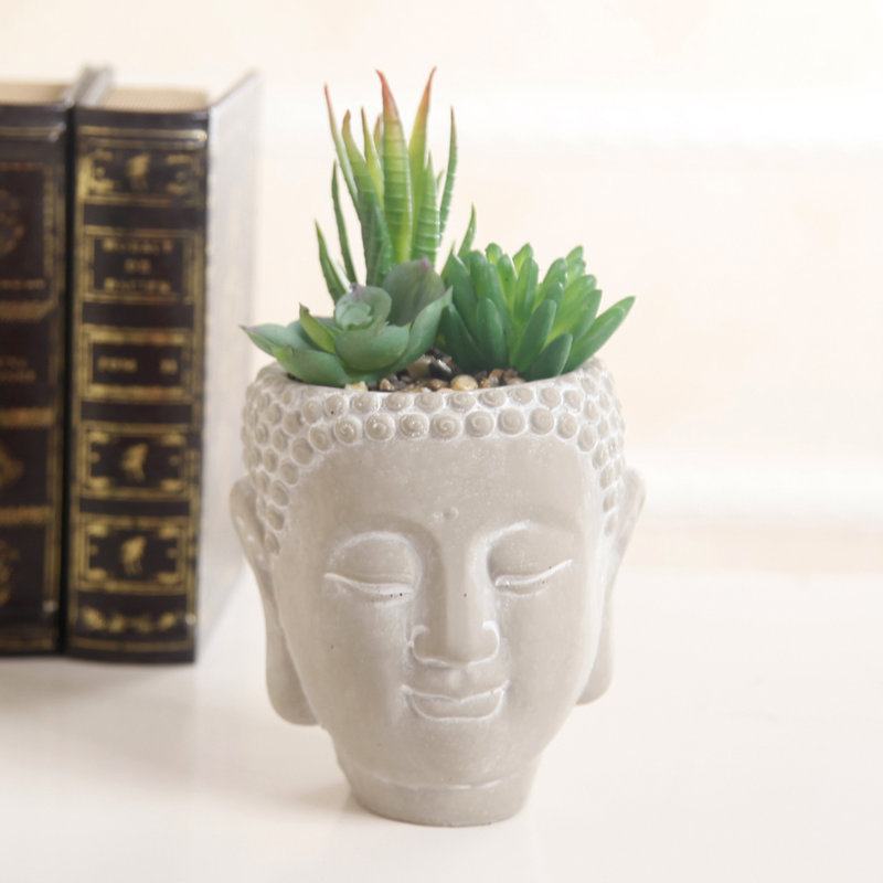 8 " H Faux Succulent Plant in Cement Decorative Vase