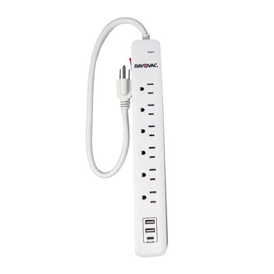 RAYOVAC® 6-AC Outlet & 3-USB Port Surge Protector Power Strip With Straight Plug, 1.5-Ft., White