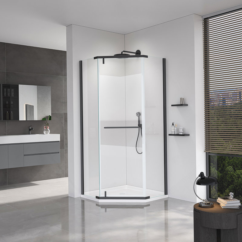 Pivot Shower Door, Tempered Glass Door For Bathroom, Matte Black
