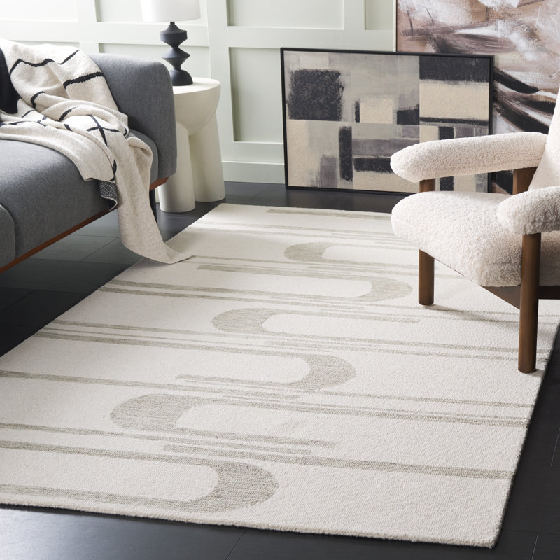 Baasit Ebony Hand Tufted Wool Cotton Abstract Rug in Gray, Rectangle 5' x 8'