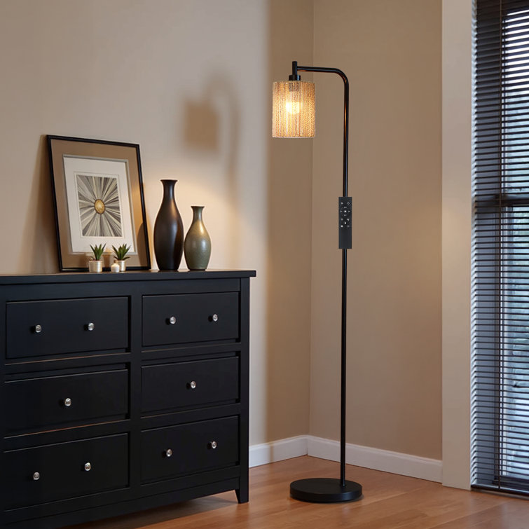 Iberis 68'' Slim Dimmable Floor Lamp With Remote Control, Handwoven Rattan Shade, 10W LED Bulb Included